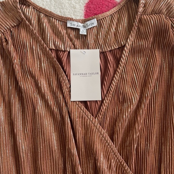 NWT See and Be Seen Arya Metallic Bronze Maxi Dress Size Medium - Picture 6 of 12